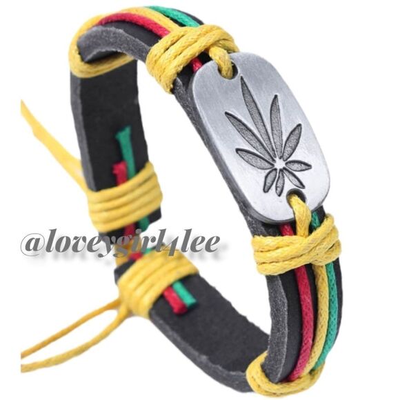 COLORFUL VEGAN LEATHER LEAF BRACLET #P1 - Picture 2 of 7